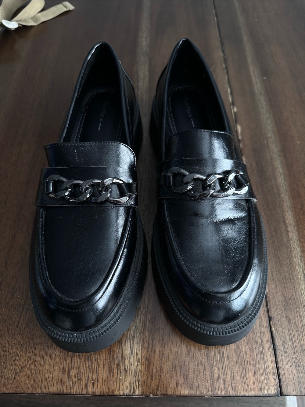 Bershka Black Chain-Detail Loafers | Never Worn